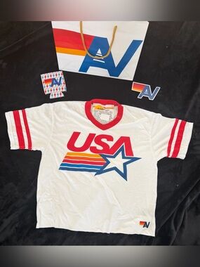NWT Aviator Nation USA STAR VNECK JERSEY BOYFRIEND TEE - Medium
